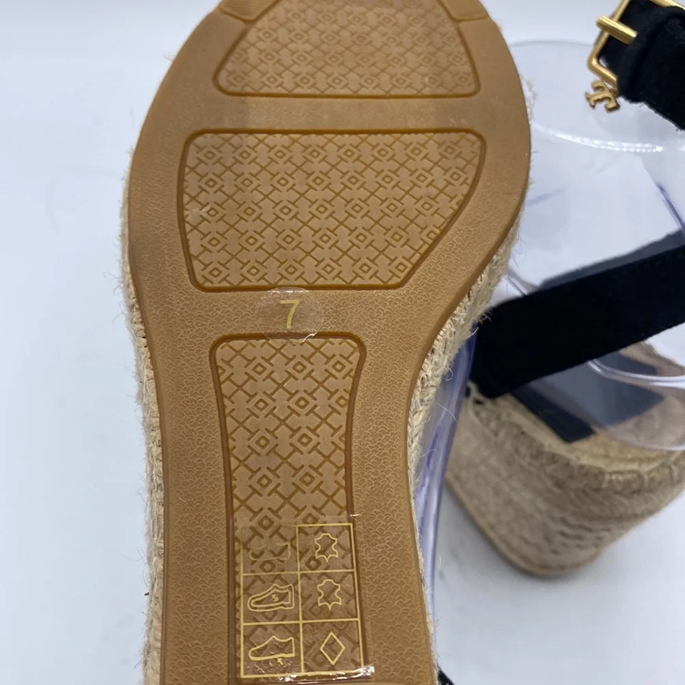 Tory‎ Burch Laurel Black Suede Espadrille Wedge Sandal